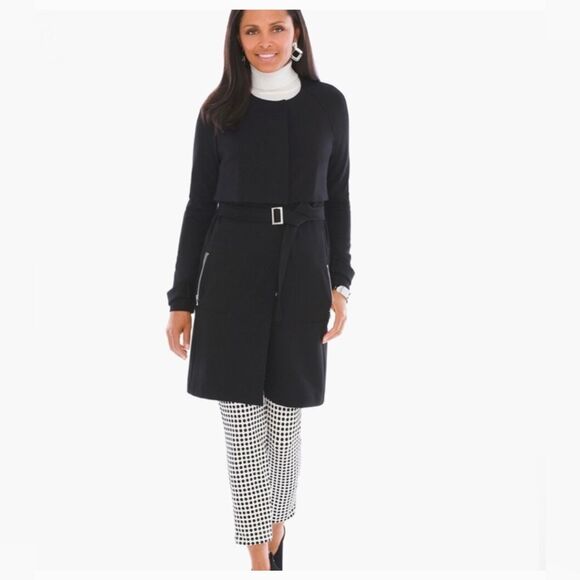 Chico’s Trench Topper long cardigan Jacket Black Plus 4/ XXL 20/22 Cottagecore - Picture 1 of 13